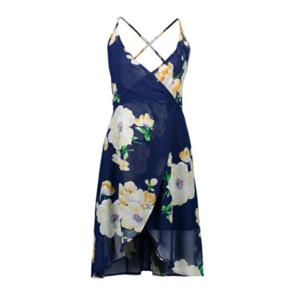 FLORAL spaghetti strap criss‎ cross faux wrap dress - Picture 1 of 13